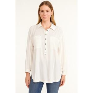 Free People Oversized Tunic Top Size Small White Linen Blend Balloon Sleeve Boho